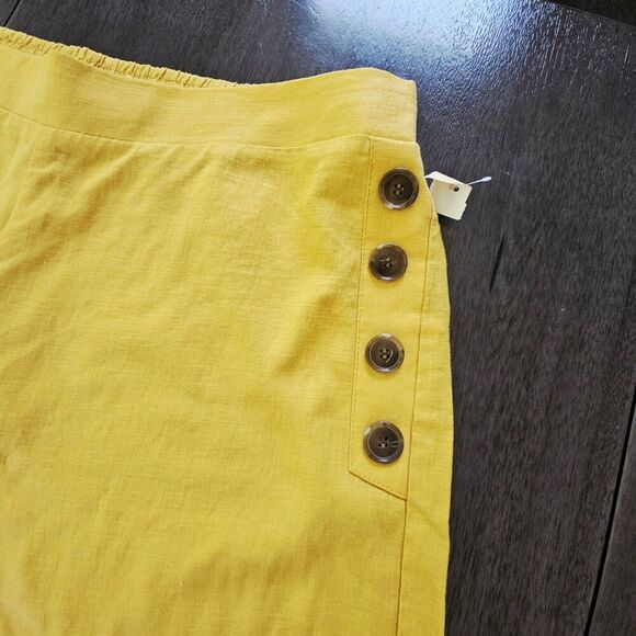 ECI Sunflower Yellow Linen Blend Cropped Wide Leg Pull On Sailor Pants Size L - Picture 8 of 8